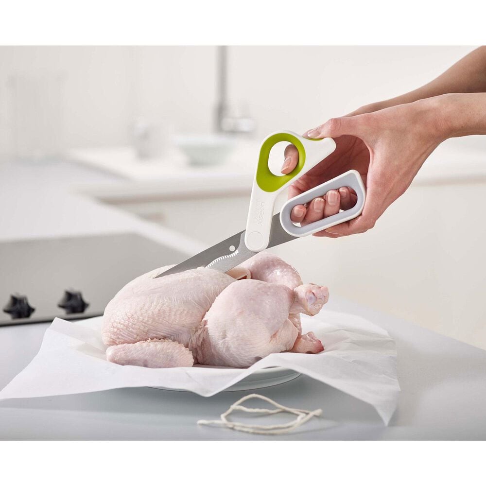 Joseph Joseph PowerGrip Kitchen Scissors with Integrated Thumb Grip in White and Green, , large