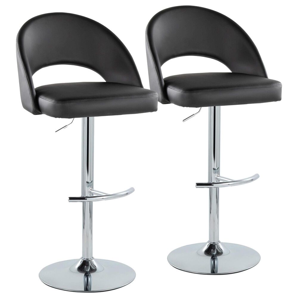 LumiSource Renee Adjustable Swivel Bar Stool with Black Faux Leather Upholstery in Chrome (Set of 2), , large