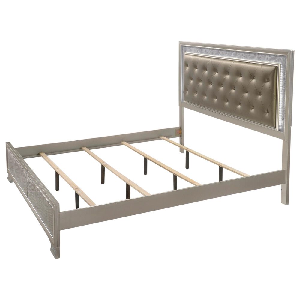 Crown Mark Lyssa King Panel Bed with Two Nightstands in Champagne, , large