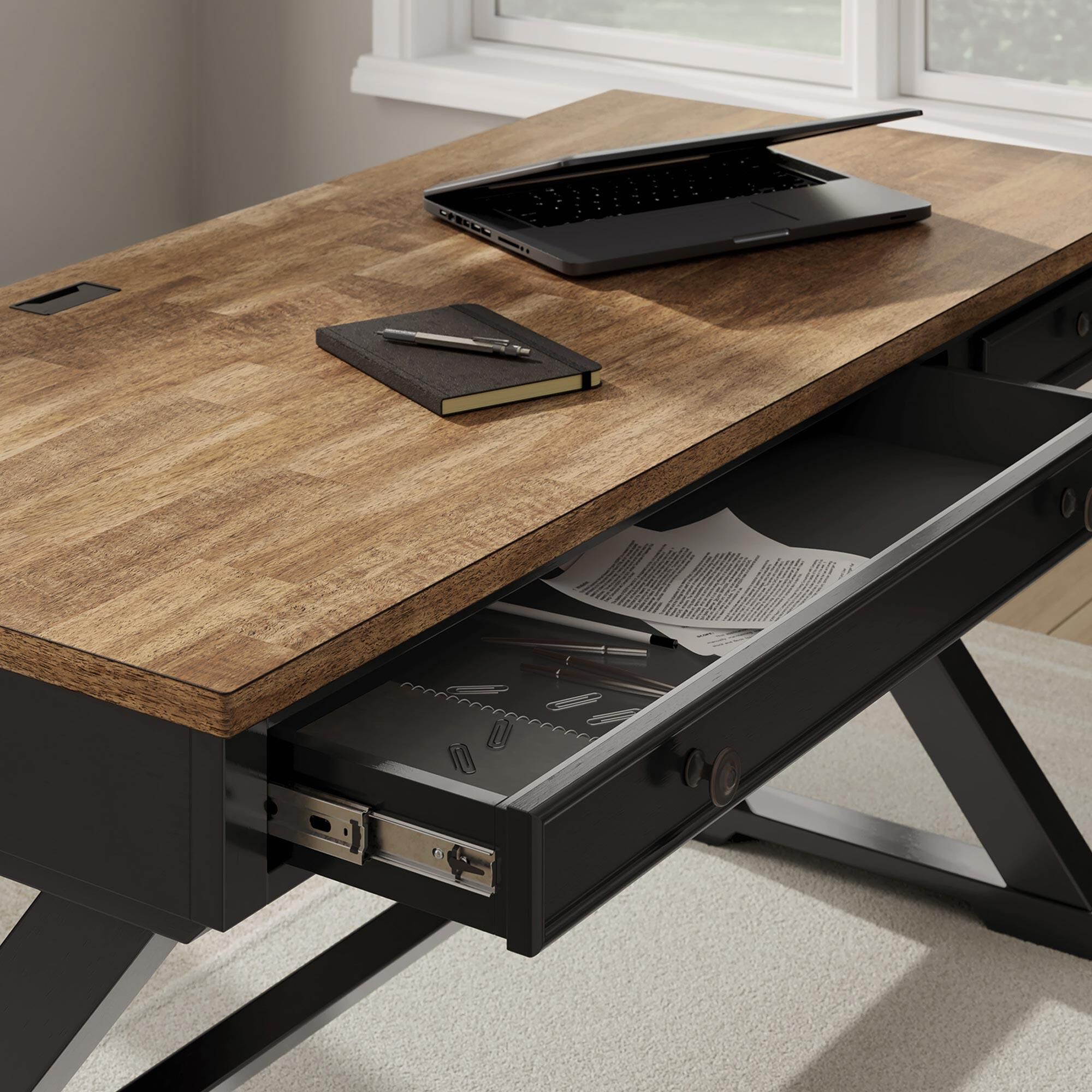Ashley Wildenauer Home Office Desk in Rich Brown and Warm Satin Black