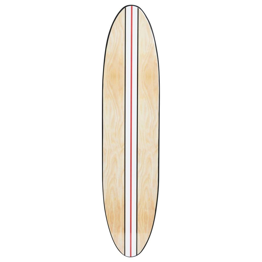 Creative Coop 65.6" x 15" Coastal Decorative Surfboard Wall Decor with Stripe Design in Light Natural and White, , large