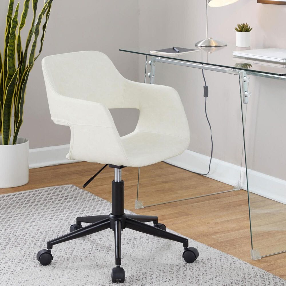 Lumisource Margarite Task Chair with Cream Faux Leather Cushion in Black, , large