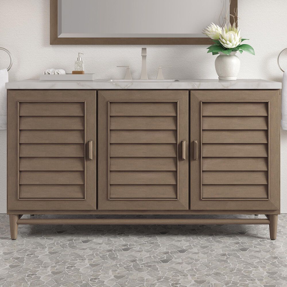 James Martin Vanities Portland 60&quot; Single Bathroom Vanity in Whitewashed Walnut with 3 cm Victorian Silver Quartz Top and Rectangular Sink, , large