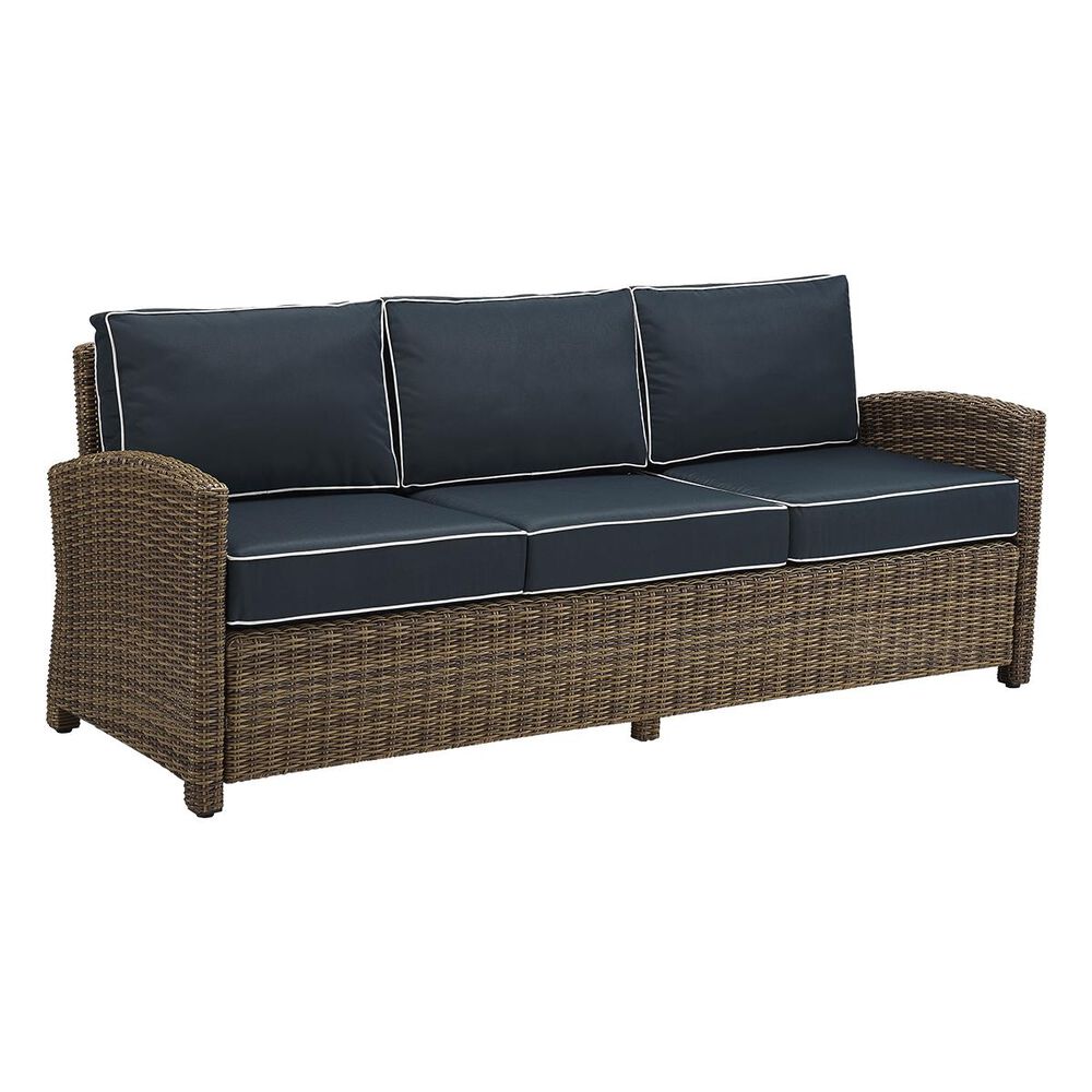 Crosley Furniture Bradenton Sofa with Navy Cushion in Light Brown