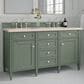 James Martin Vanities Brittany 60" Double Bathroom Vanity in Smokey Celadon with 3 cm Eternal Marfil Quartz Top and Rectangular Sinks, , large