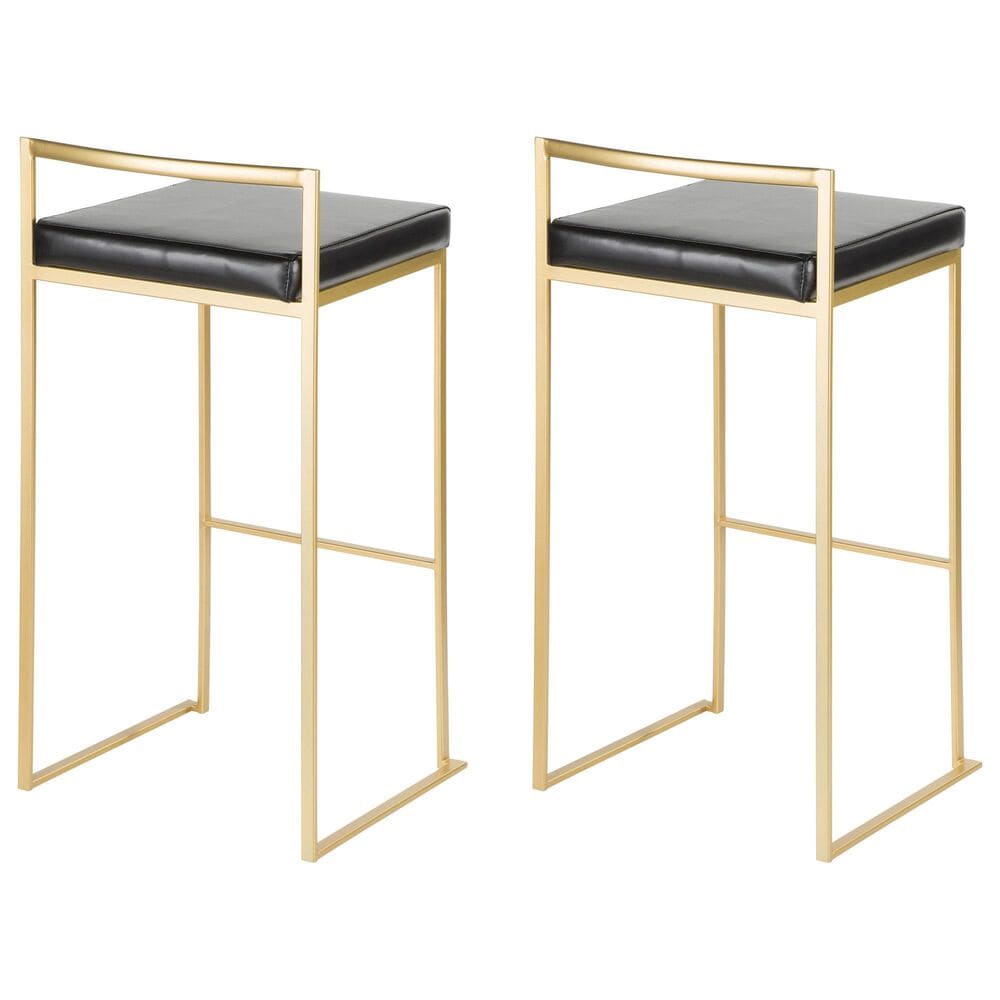 Lumisource Fuji Stackable Barstool with Black Faux Leather in Gold &#40;Set of 2&#41;, , large