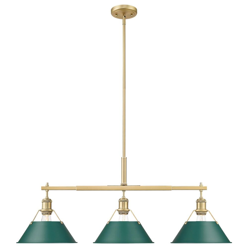 Golden Lighting Orwell 3-Light Linear Pendant with Pine Green Shade in Brushed Champagne Bronze, , large