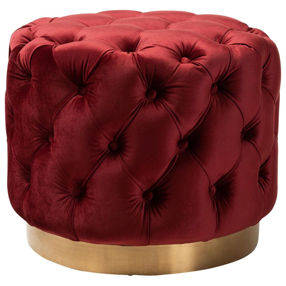 Baxton Studio Valeria Ottoman in Burgundy and Gold, , large