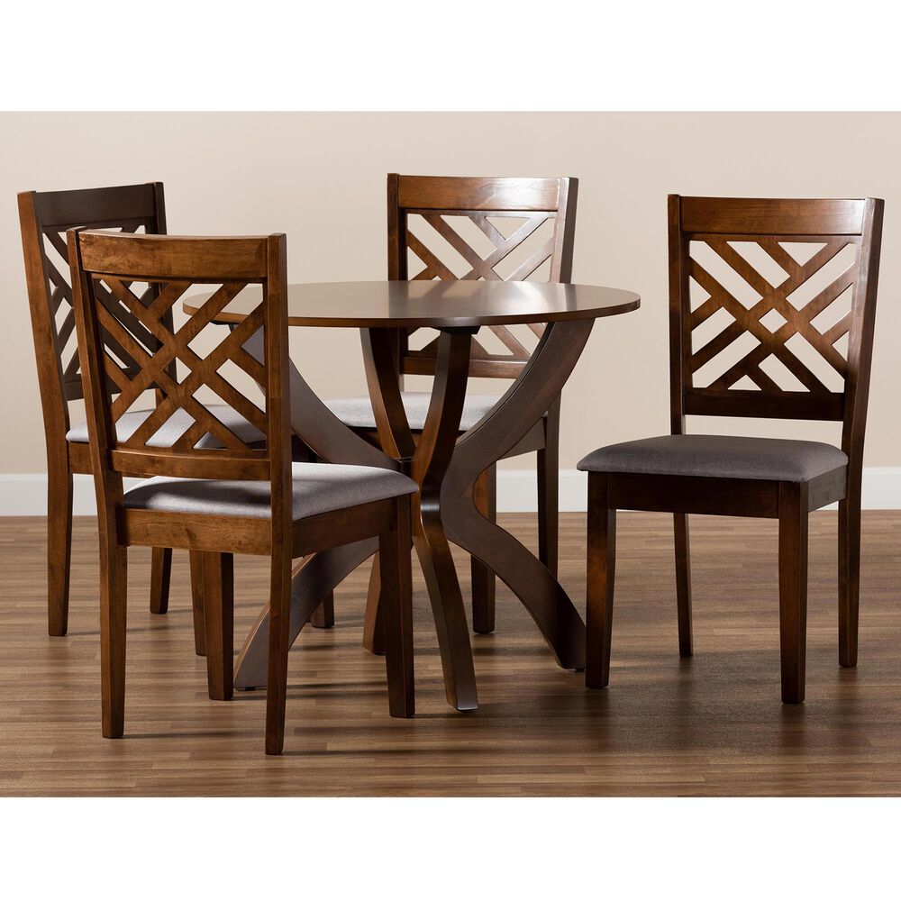 Baxton Studio Edona 5-Piece Dining Set in Grey/Walnut Brown, , large