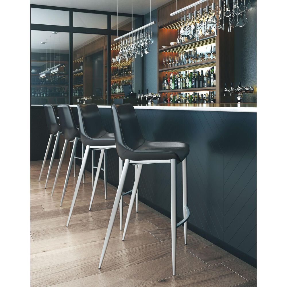 Zuo Modern Magnus Bar Chair in Black and Silver &#40;Set of 2&#41;, , large