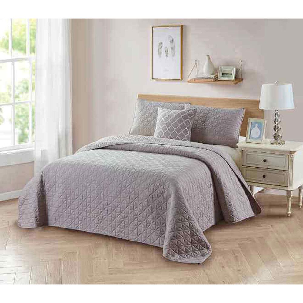 Trade Linker 4-Piece Full/Queen Solid Quilt Set with Cushion in Sliver, , large