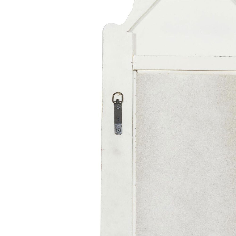 Maple and Jade 72&quot; x 16&quot; Wood Floral Slim Wall Mirror with Carved Scrollwork in Distressed White and Mocha Brown, , large