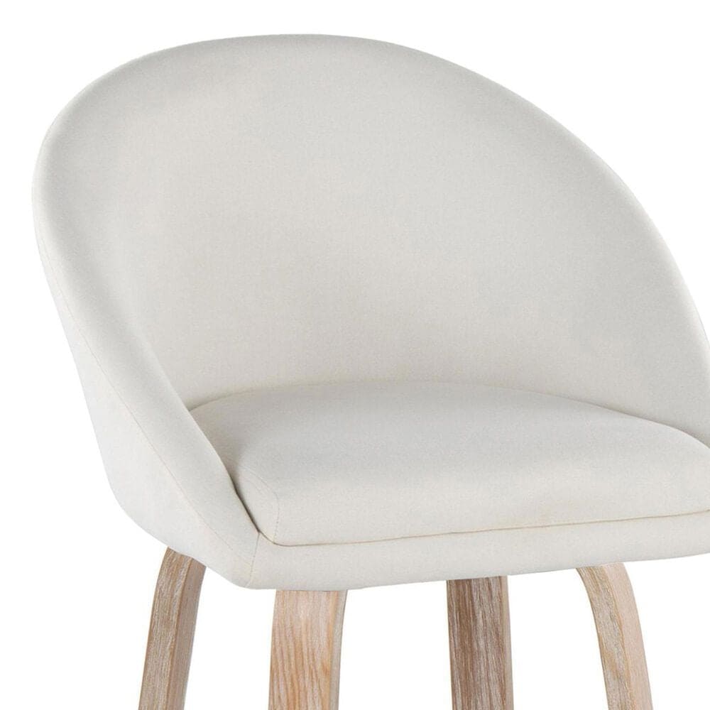 LumiSource Matisse 26" Swivel Counter Stool with Cream Fabric Upholstery in Whitewashed and Chrome (Set of 2), , large