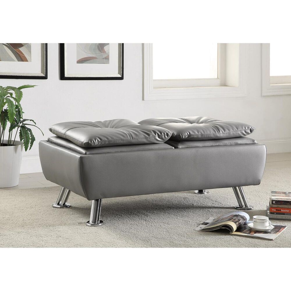 Pacific Landing Dilleston Ottoman with Chrome Legs in Grey, , large