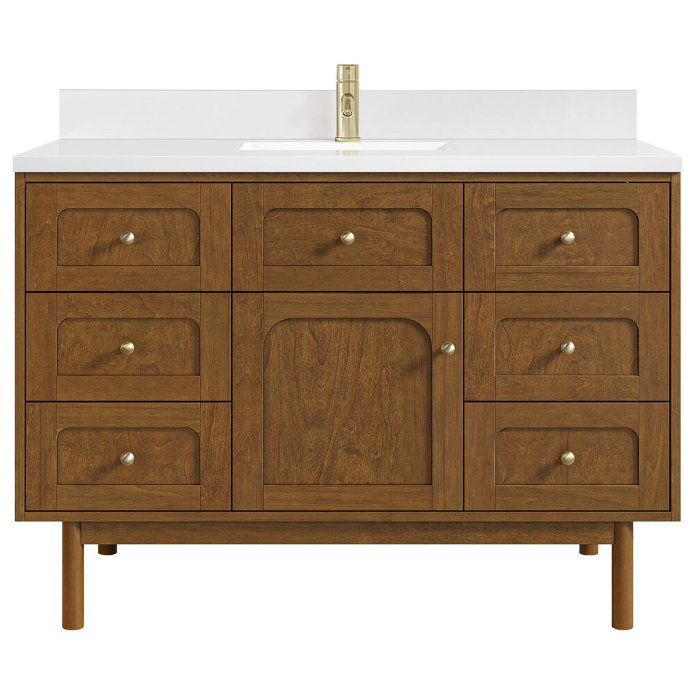 James Martin Laurent 48" Single Bathroom Vanity in Honey Oak with Single Hole 3 cm White Zeus Silestone Top and Rectangular Sink, , large