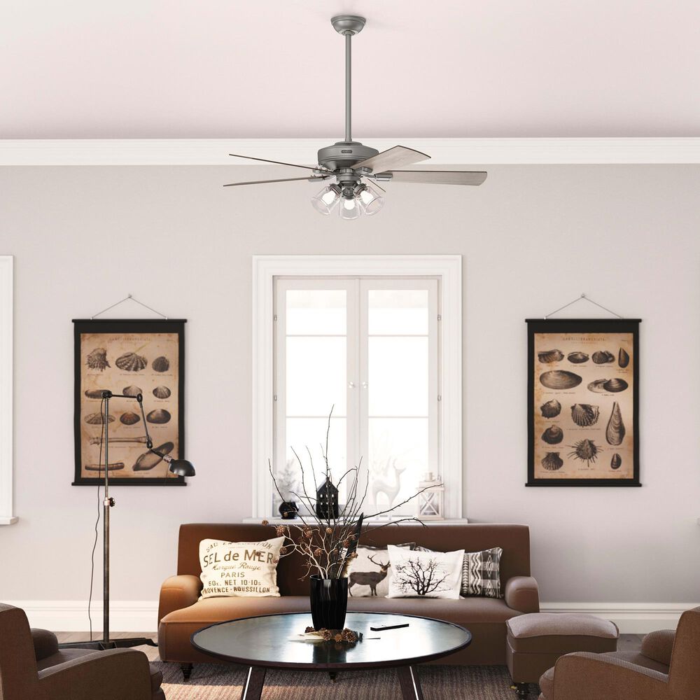 Hunter Crestfield 52&quot; Remote Ceiling Fan with LED Lights in Matte Silver, , large