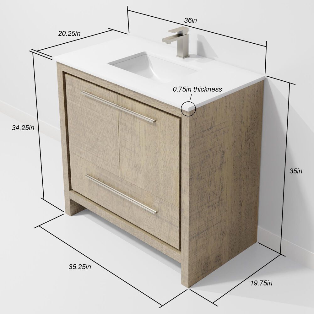 Lexora Home Lafarre 36" Single Bathroom Vanity in Rustic Acacia with 2 cm White Cultured Marble Top and Rectangular Sink, , large