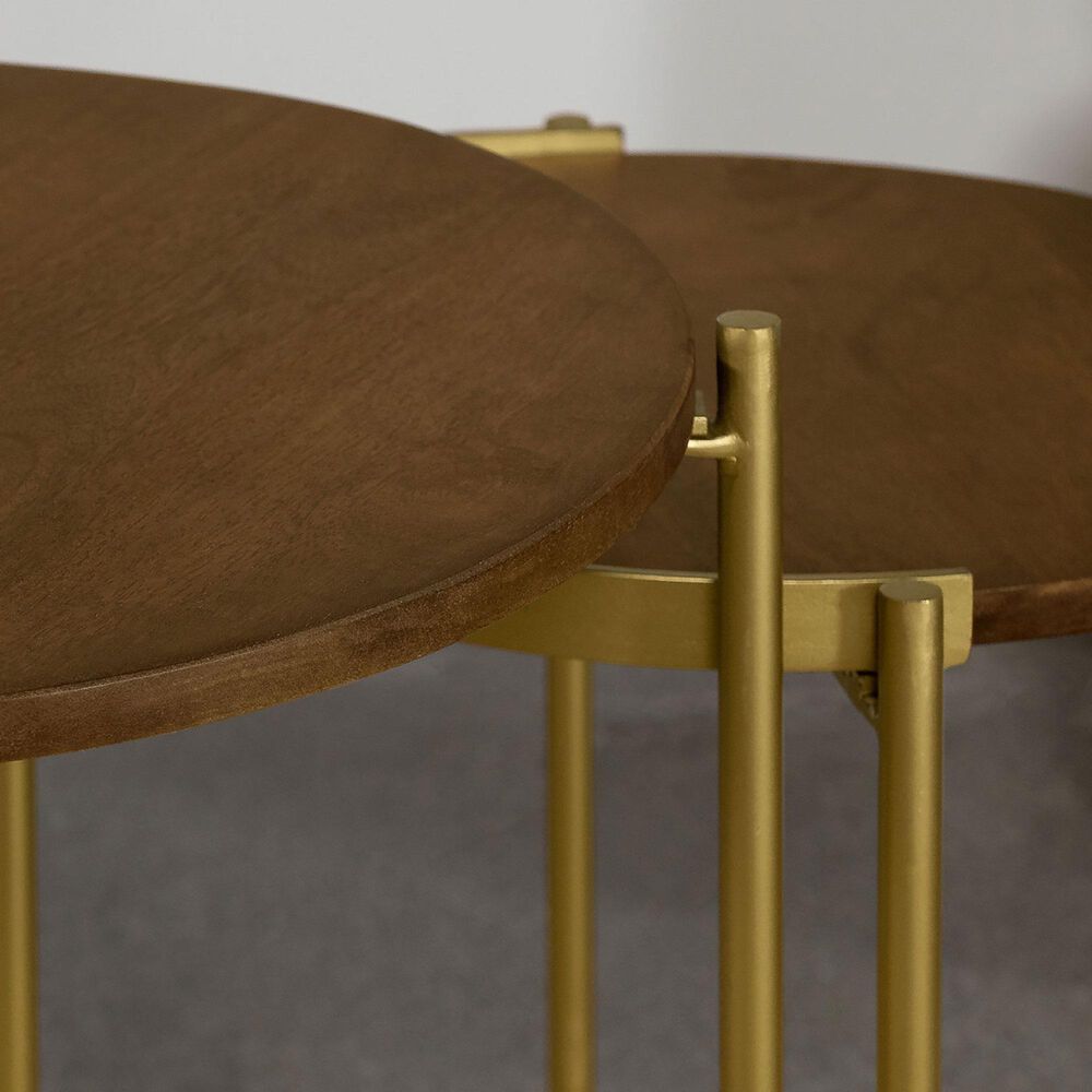 Pacific Landing Malka 2-Piece Round Nesting Table Set in Dark Brown and Gold, , large