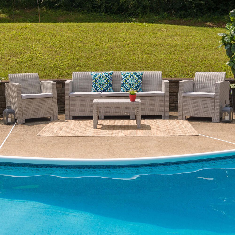 Flash Furniture 4-Piece Patio Chat Set in Beige, , large