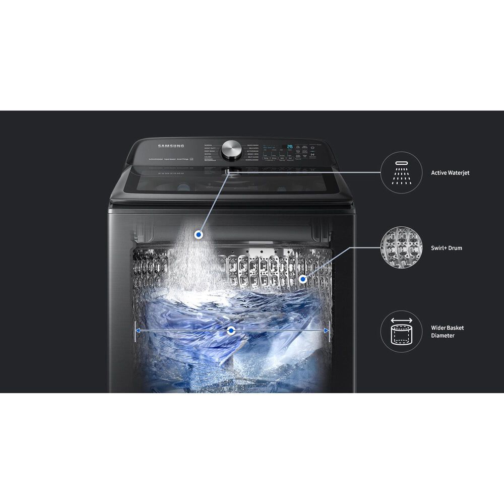 Samsung 5.2 Cu. Ft. Smart Top Load Impeller Washer and 7.4 Cu. Ft. Electric Dryer in Brushed Black, , large