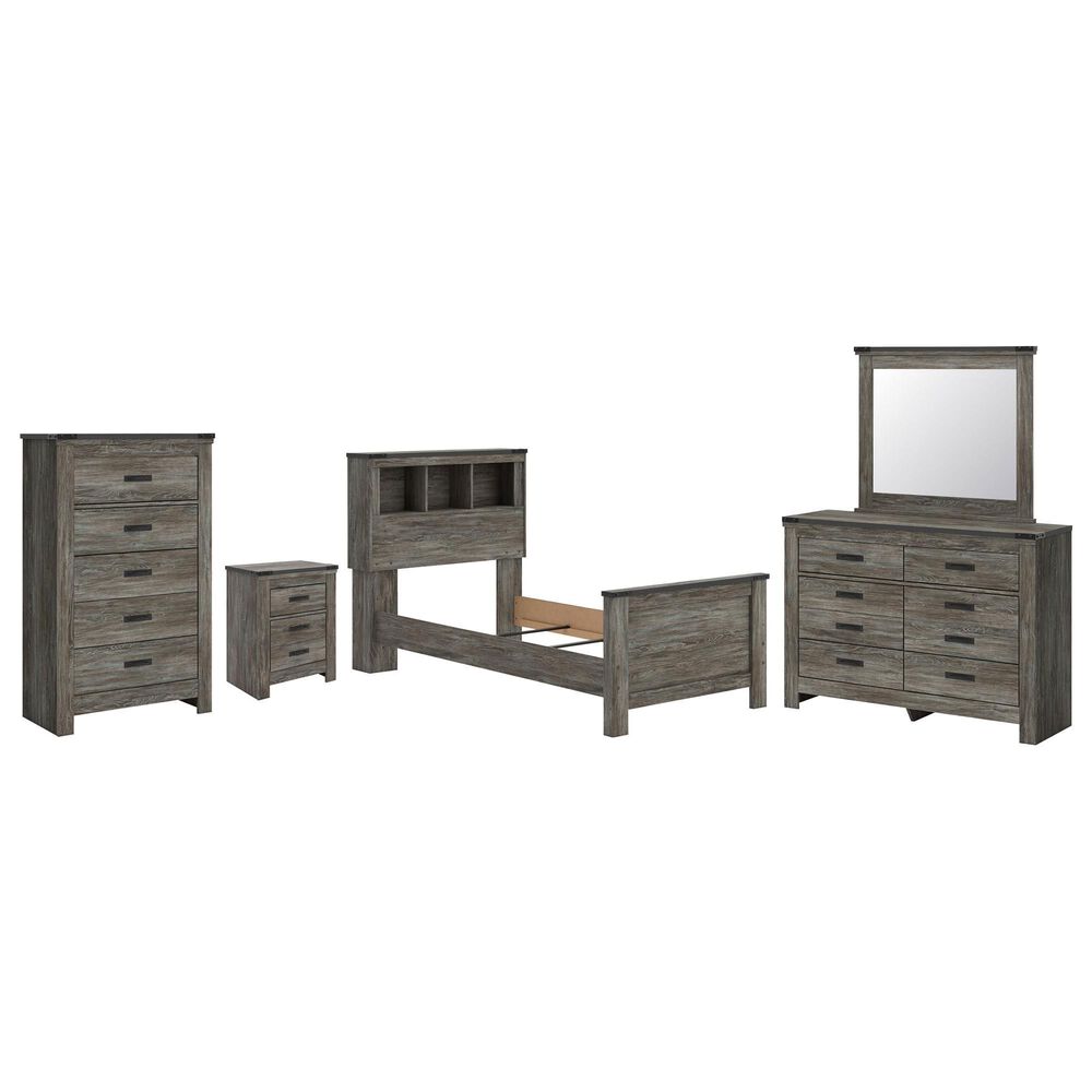 Ashley Frandern 5-Piece Twin Bookcase Bedroom Set in Rustic Warm Gray, , large