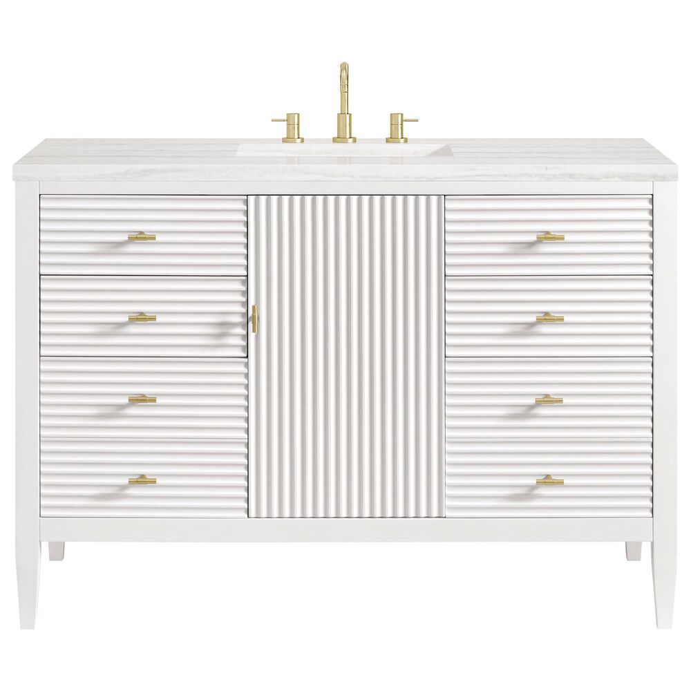 James Martin Vanities Myrrin 48&quot; Vanity in Bright White with 3cm Arctic Fall Solid Surface Top, , large