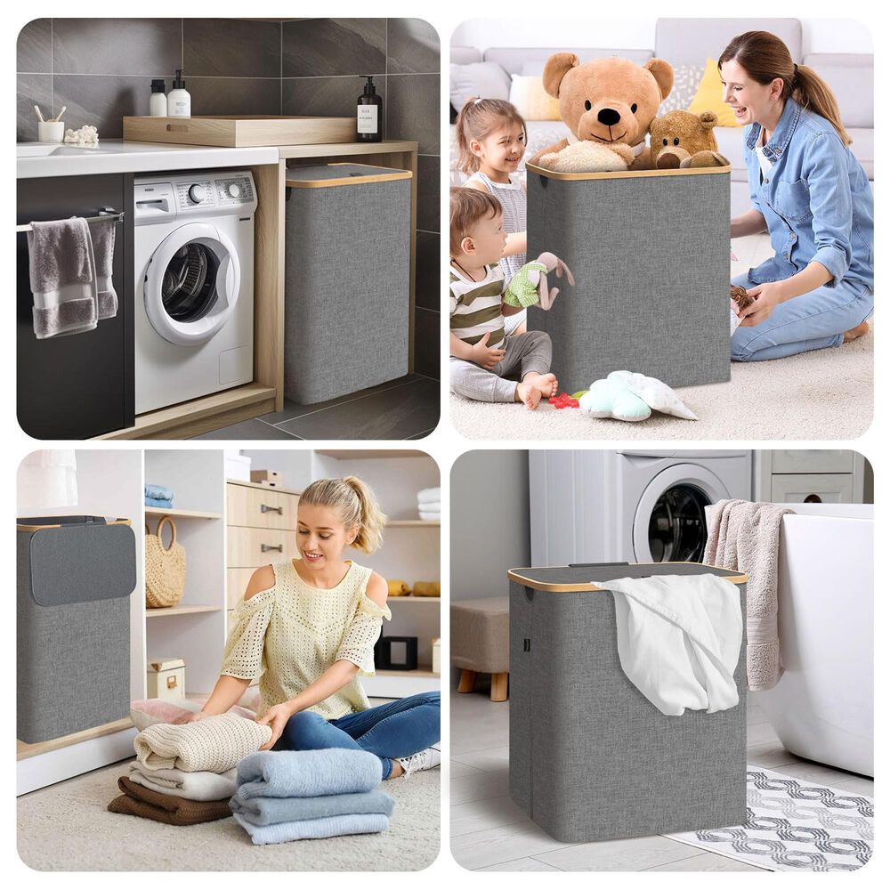 HOMLUX 36 Gallon Laundry Hamper with Lid in Grey, , large