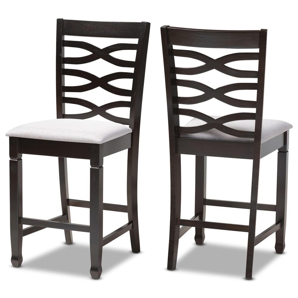 Baxton Studio Lanier Counter Height Pub Chair with Grey Cushion in Espresso Brown (Set of 2), , large