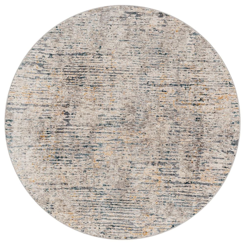 Surya Cardiff CDF-2301 Light Gray, Charcoal, Light Beige, Tan and Dark Blue 5&#39;3&quot; Round Area Rug, , large