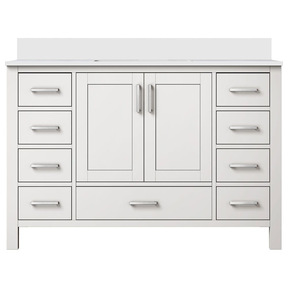 Lexora Home Jacques 48" Single Bathroom Vanity in White with 2 cm White Cultured Marble Top and Rectangular Sink, , large