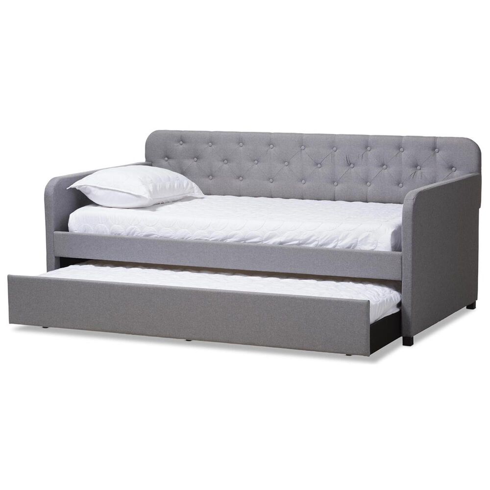 Baxton Studio Camelia Twin Sofa Daybed with RollOut Trundle Guest Bed