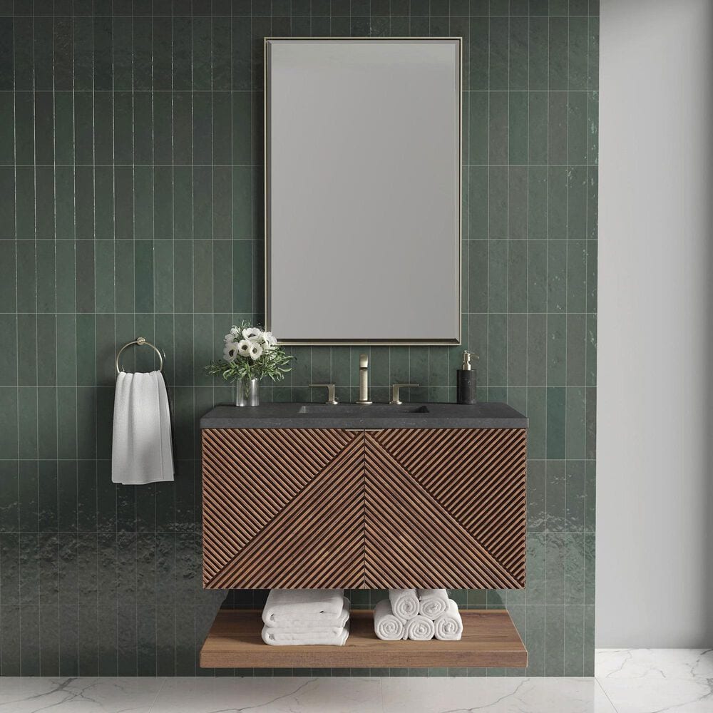 James Martin Vanities Marcello 36" Single Bathroom Vanity in Chestnut with 3 cm Charcoal Soapstone Quartz Top and Rectangular Sink, , large