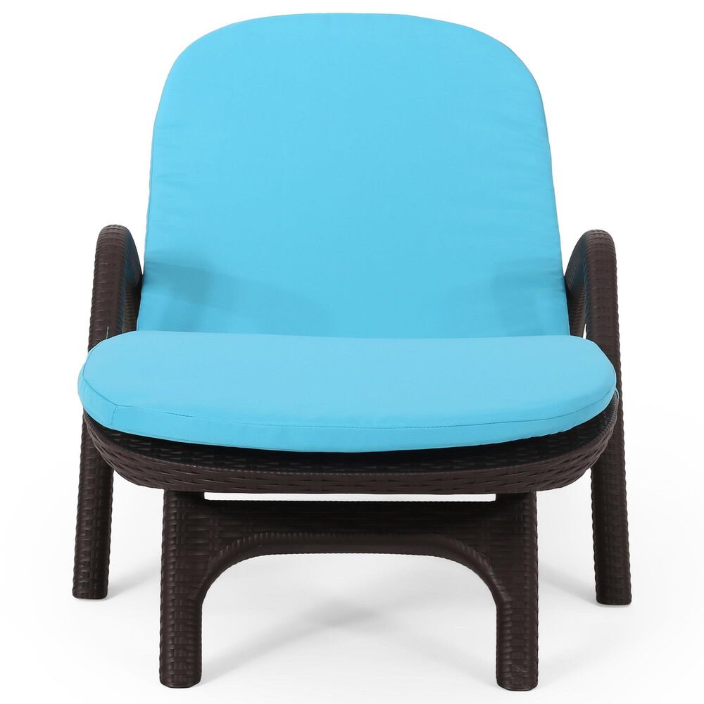 Hearth and Haven Mikael Outdoor Chaise Lounge with Blue Cushion in Dark Brown, , large