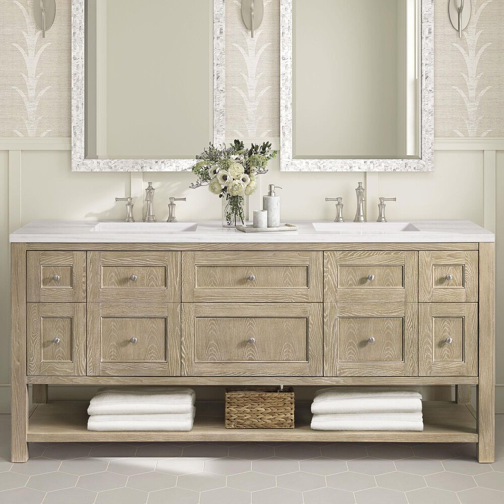 James Martin Vanities Breckenridge 72&quot; Double Vanity in Whitewashed Oak with 3 cm Arctic Fall Solid Surface Top, , large
