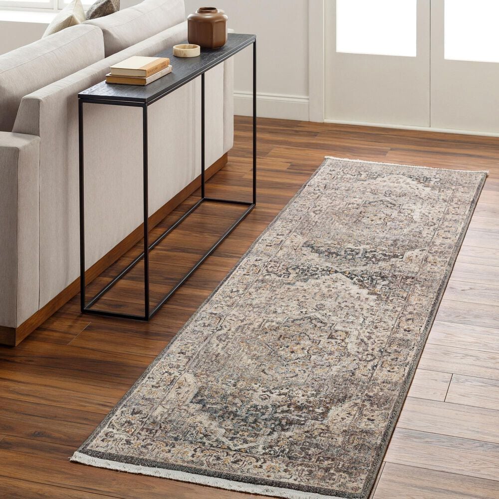 Surya Aida AAD-2311 2&#39;7&quot; x 9&#39; Beige, Medium Gray, Tan, Ivory, Deep Teal and Charcoal Runner, , large