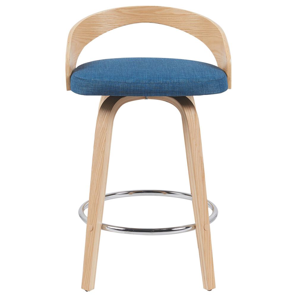 Armen Living Sonia Swivel Counter Height Stool with Blue Upholstery in Oak, , large