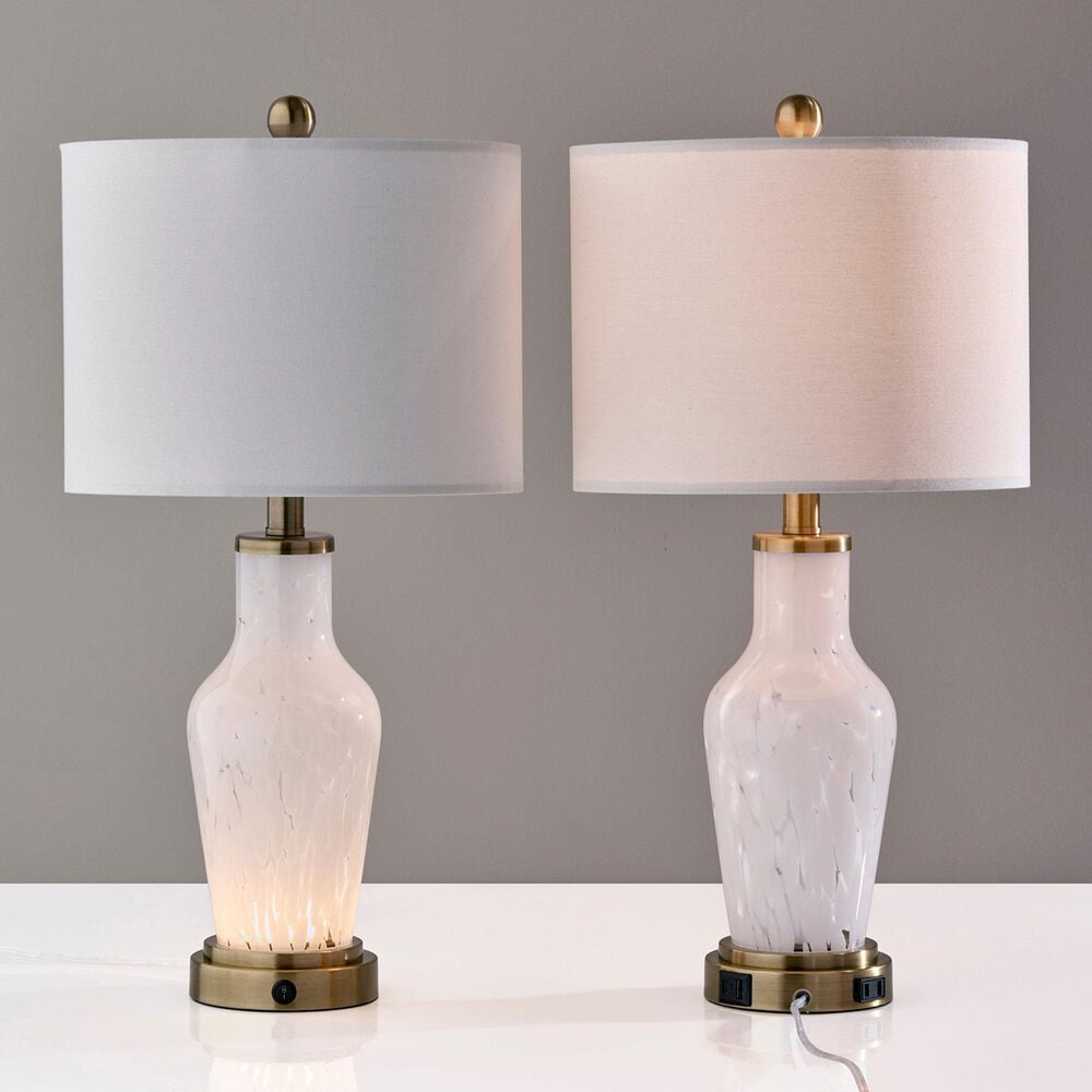Adesso Grady Table Lamps with USB in Antique Brass and White (Set of 2), , large