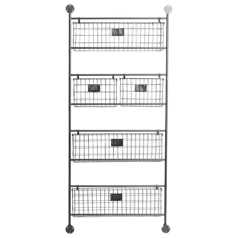 Maple and Jade 5-Slot Decorative Magazine Rack Holder with Suspended Baskets and Label Slot in Matte Black, , large
