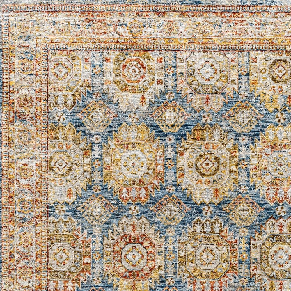 Surya Mona Lisa 5&#39;3&quot; Round Tan, Dark Blue, Mustard, Brick Red, Olive, Sage and Burgundy Area Rug, , large