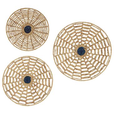 Maple and Jade 28" Round Coastal Wall Decor in Brown and Blue (Set of 3), , large
