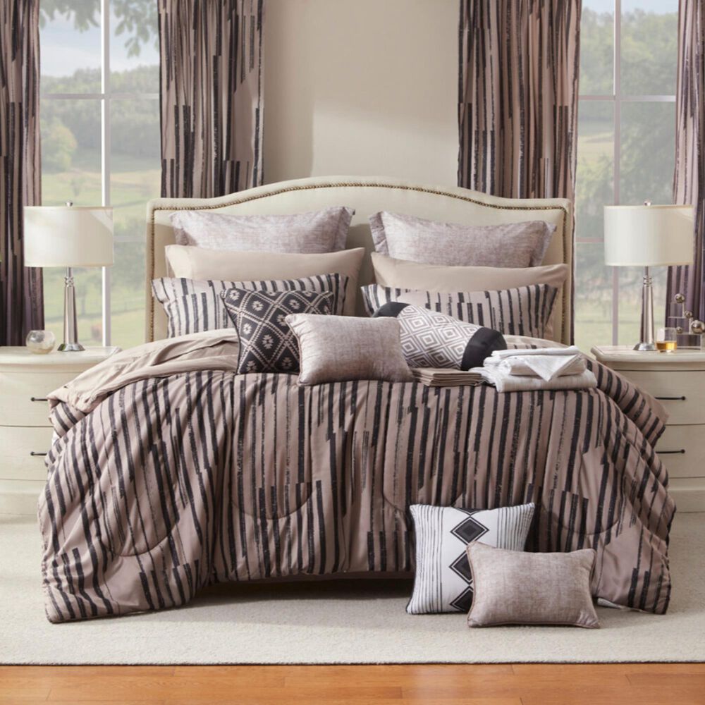 Jiangsu Royal Home Freya Stripe 24-Piece King Bed-in-a-Bag Microfiber Comforter Set in Brown, , large
