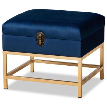 Baxton Studio Aliana Storage Ottoman in Navy Blue/Gold, , large