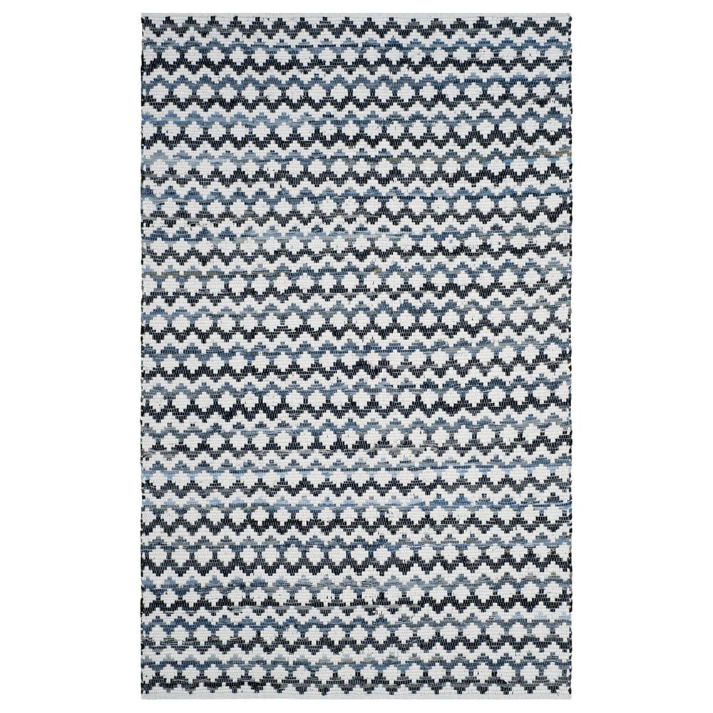 Safavieh Montauk Chevron 5" x 8" Ivory, Blue and Black Area Rug, , large
