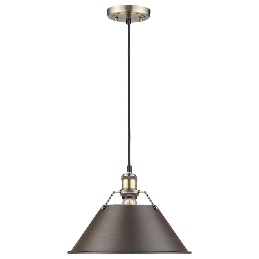 Golden Lighting Orwell 1-Light Wide Large Pendant with Rubbed Bronze Shade in Aged Brass, , large