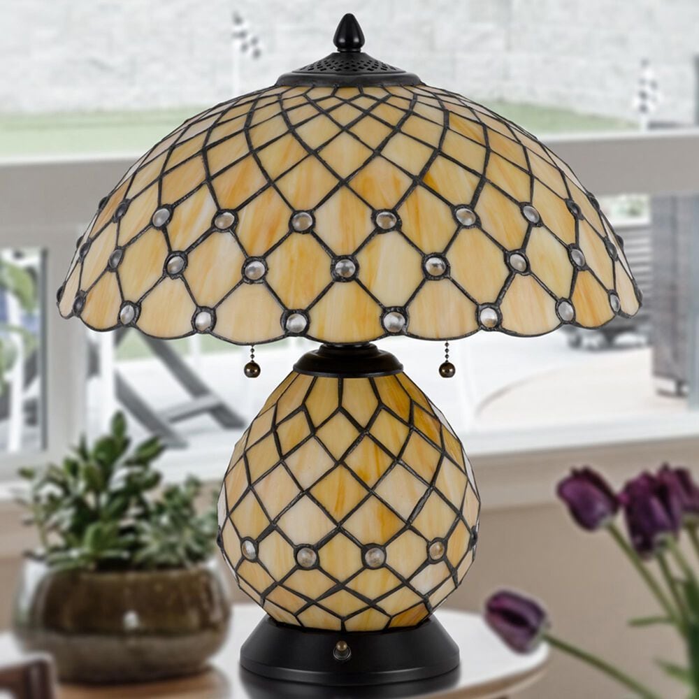 Cal Lighting Valetta Tiffany Table Lamp in Amber and Black, , large