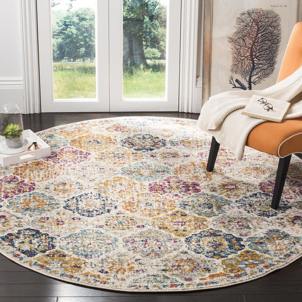 Safavieh Madison MAD611B 4" Round Cream and Navy Area Rug, , large