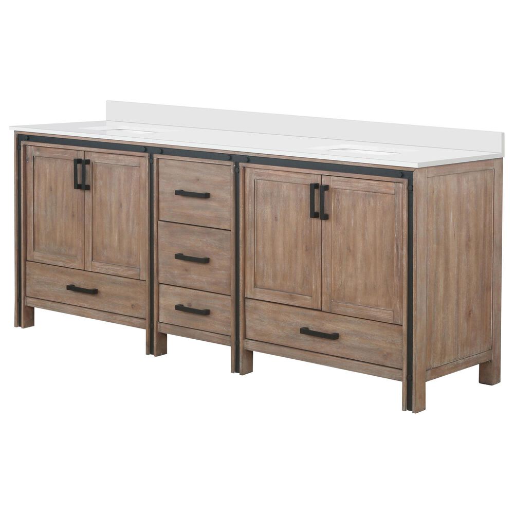 Lexora Home Ziva 84" Double Bathroom Vanity in Rustic Barnwood with 2 cm White Cultured Marble Top and Rectangular Sinks, , large