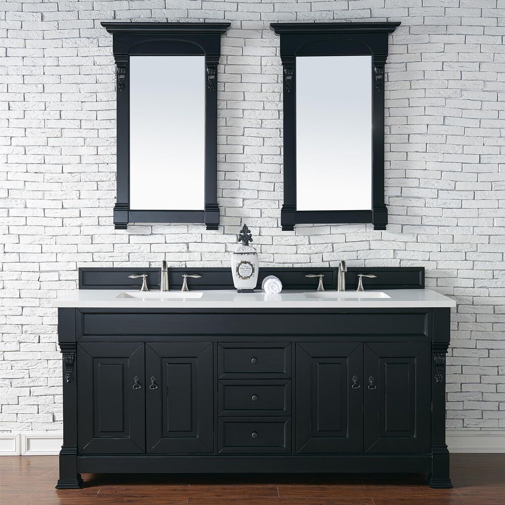 James Martin Vanities Brookfield 72&quot; Double Bathroom Vanity in Antique Black with 3 cm White Zeus Quartz Top and Rectangular Sinks, , large