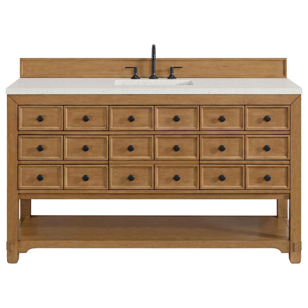 James Martin Vanities Malibu 60" Single Bathroom Vanity in Amber Birch with 3 cm Lime Delight Quartz Top and Rectangular Sink, , large