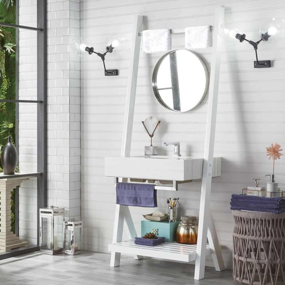 James Martin Lakeside 30" Single Bathroom Vanity in Glossy White with Arctic Fall Solid Surface, , large
